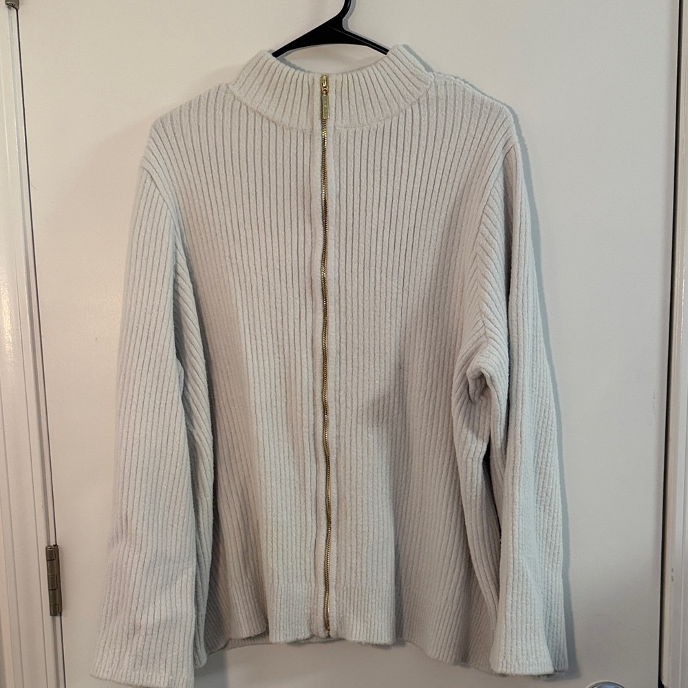 LANE BRYANT Livi Lurex Full Zip Sweater Jacket, Cream, 22/24